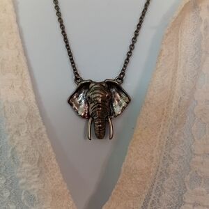 Elephant Pendant Necklace Silver Tone